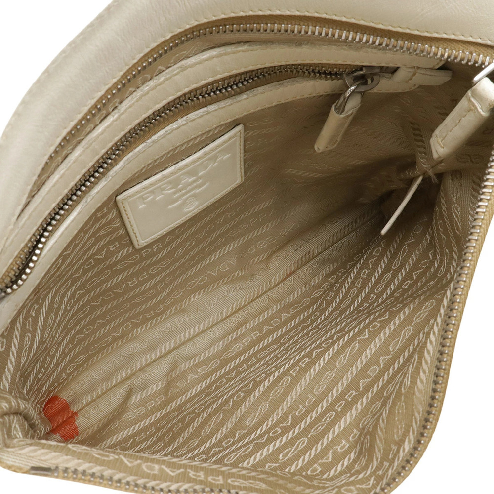 Prada Shoulder Bag Pochette Canvas Leather Beige Brown Cream Ivory White - Picture 8 of 9